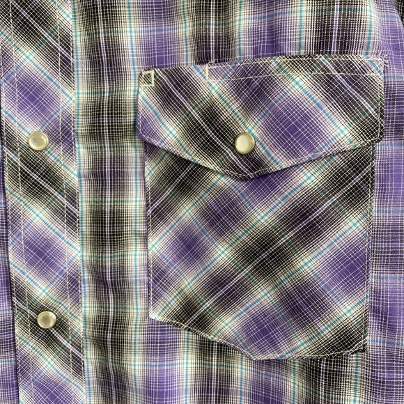 Wrangler Western Shirt Mens XL Purple Black White Blue Plaid Snap Button Front - Picture 7 of 13